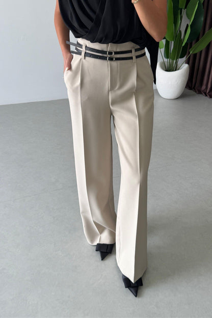بنطلون بيج بحزام - KP5054