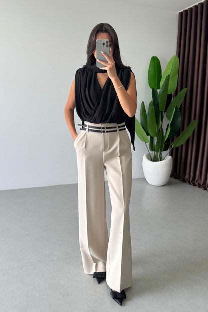 بنطلون بيج بحزام - KP5054