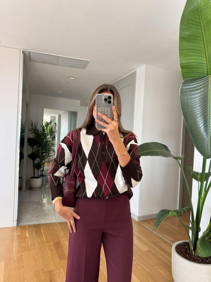 بلوزة ملونة خمري وبني وبيج - KP4287