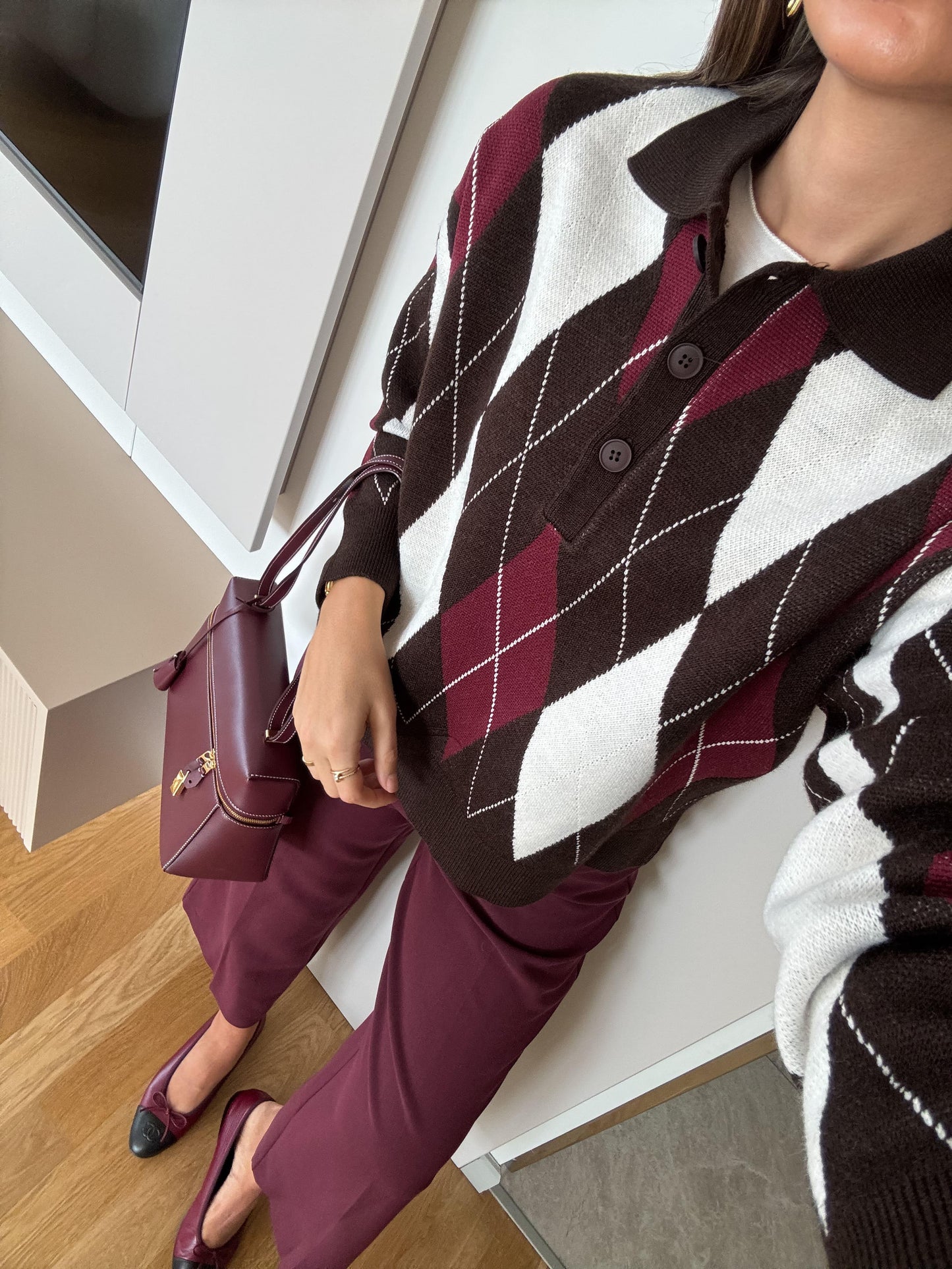 بلوزة ملونة خمري وبني وبيج - KP4287