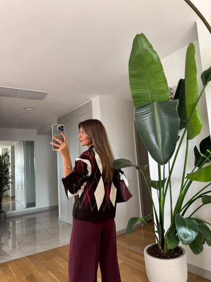 بلوزة ملونة خمري وبني وبيج - KP4287