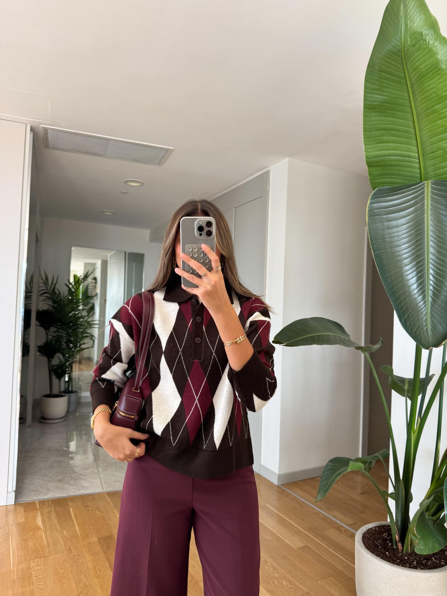 بلوزة ملونة خمري وبني وبيج - KP4287