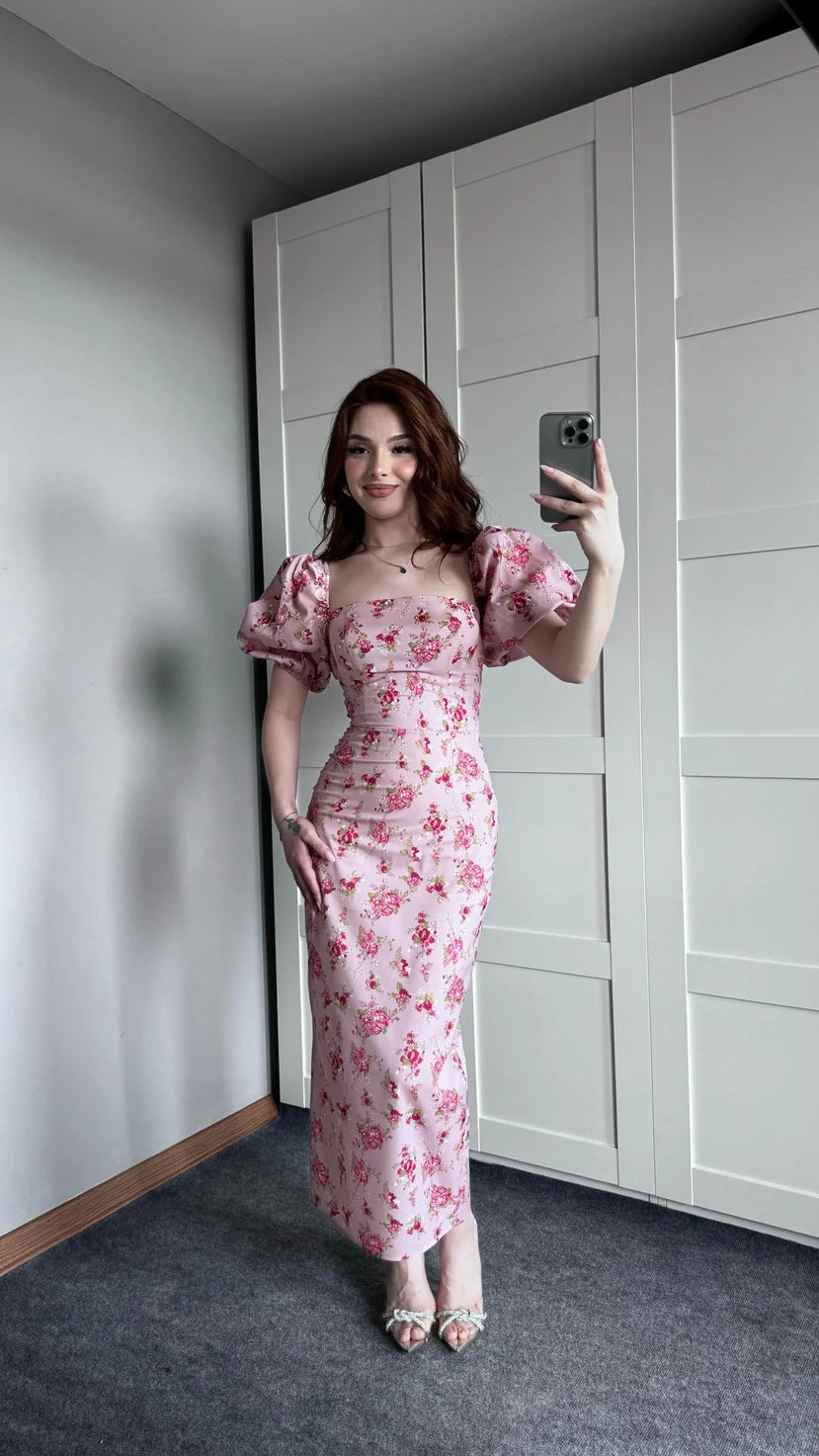 فستان زهري مورد - KP2179