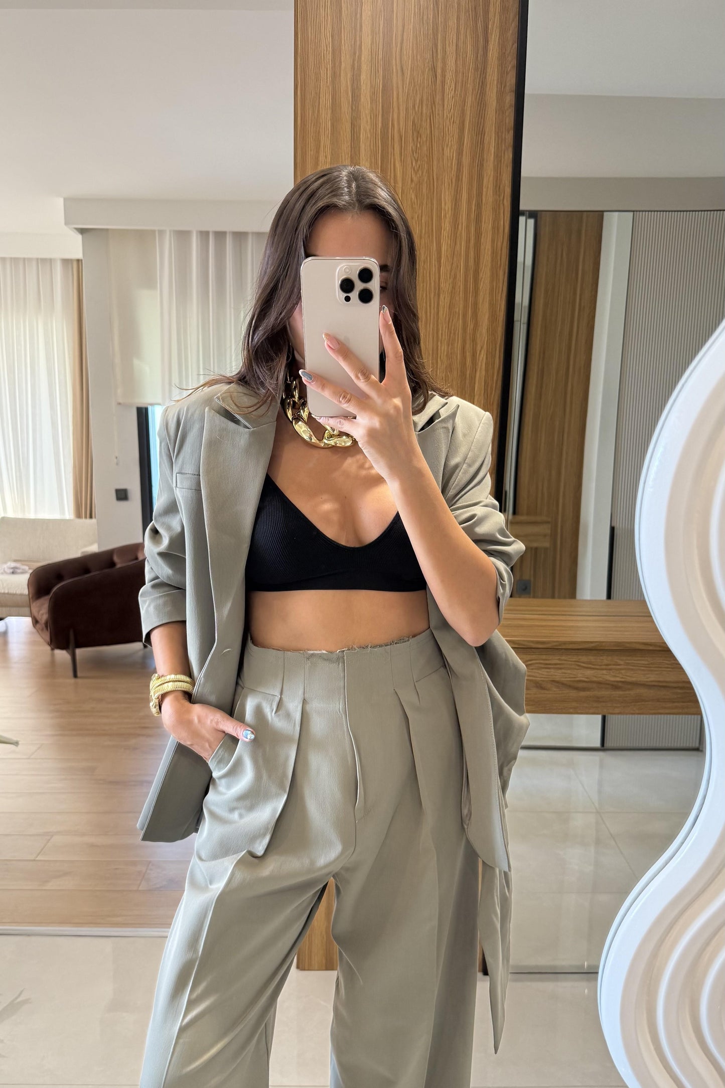 طقم بليزر ربط مع بنطلون اخضر - KP1384