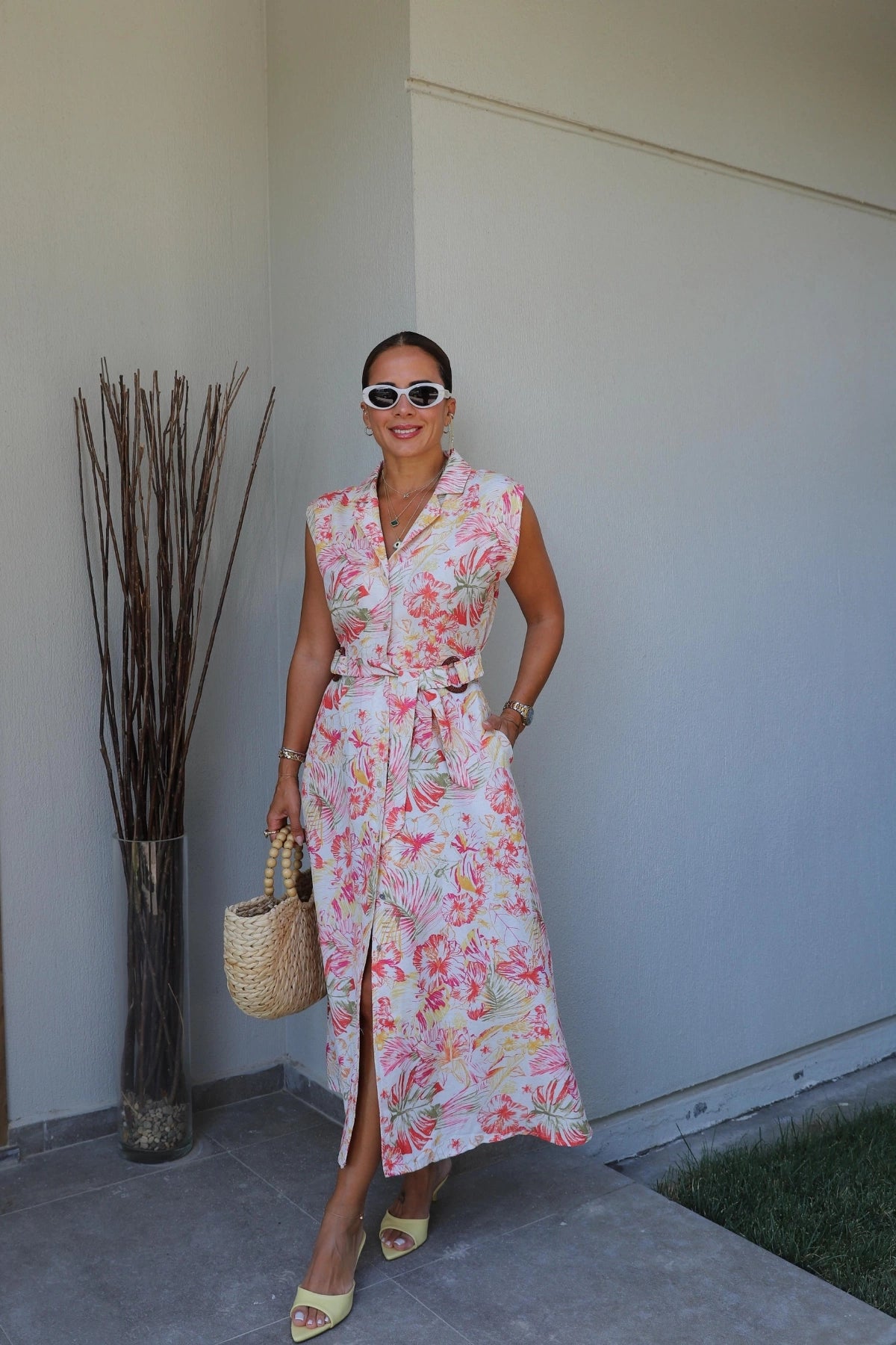 فستان بحزام مورد - KP2196