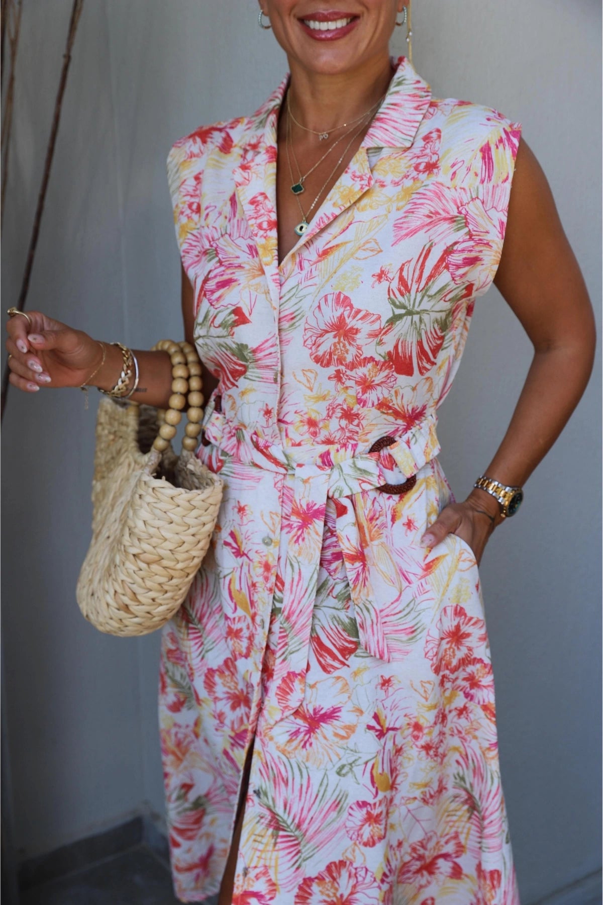 فستان بحزام مورد - KP2196