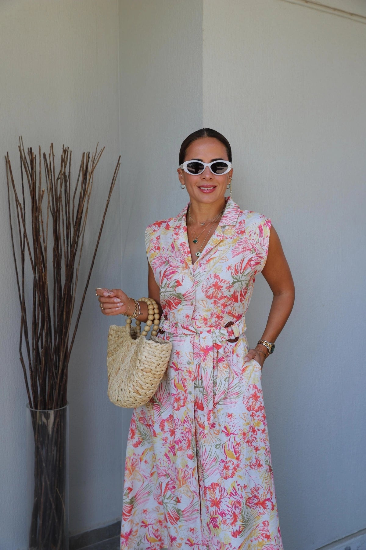 فستان بحزام مورد - KP2196