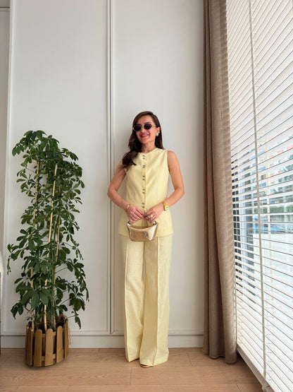 طقم ڤيست مع بنطلون اصفر - KP1313