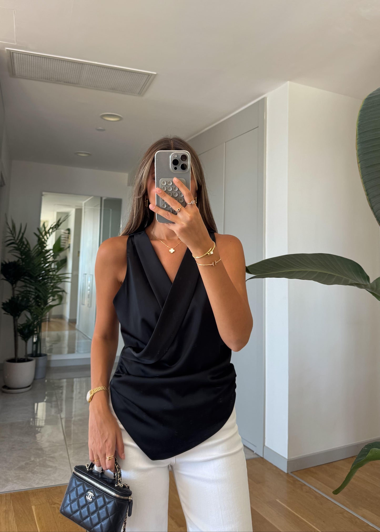 بلوزة ستان اسود - KP4239