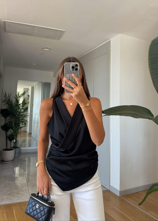 بلوزة ستان اسود - KP4239