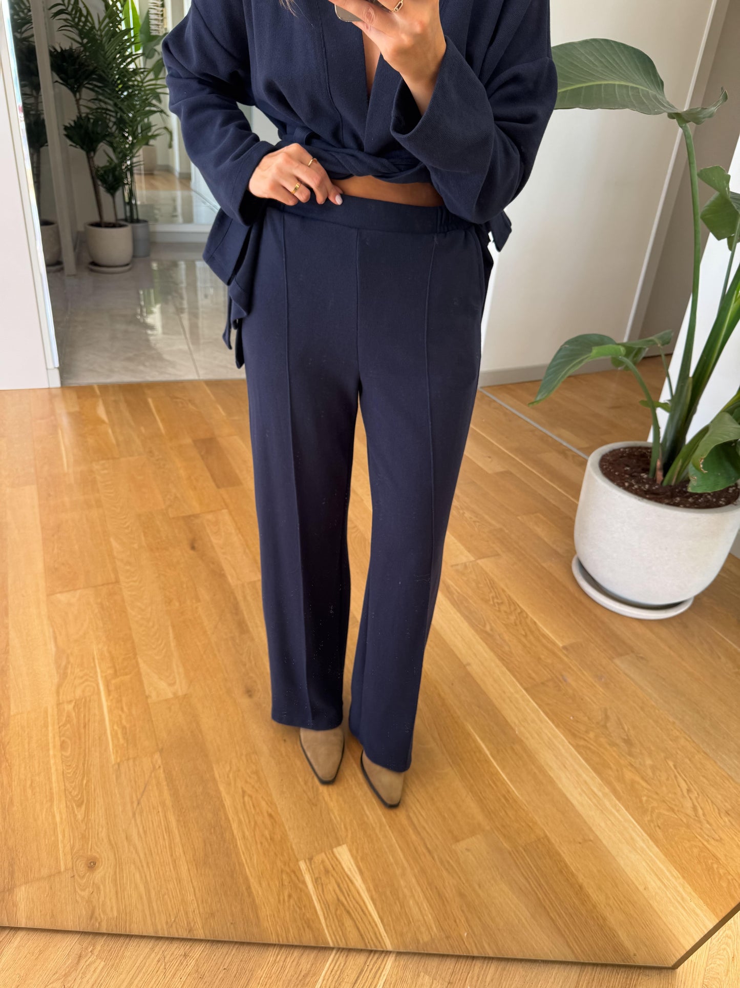 طقم كحلي كيمونو بحزام مع بنطلون - KP1440