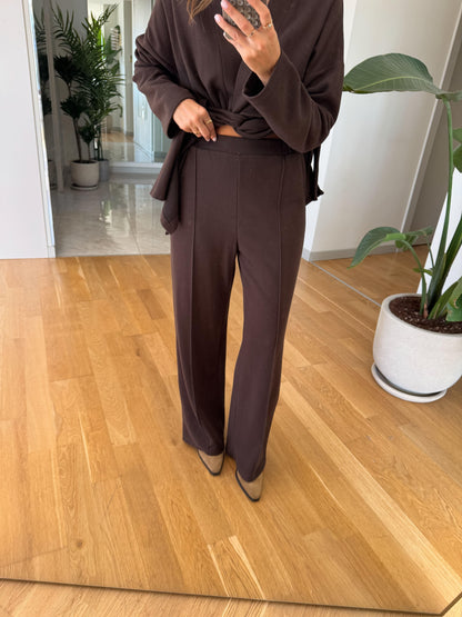 طقم بني كيمونو بحزام مع بنطلون - KP1440