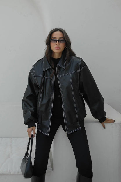 جكيت جلد اسود - KP7091