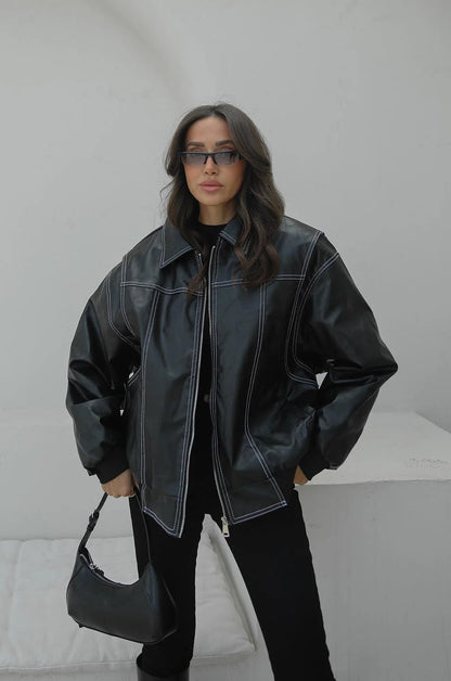 جكيت جلد اسود - KP7091