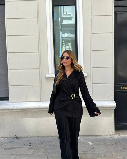 طقم بلوزة مع بنطلون اسود - KP1379