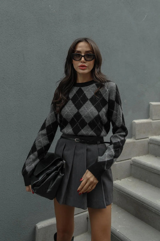 بلوزة اسود ورمادي - KP4127