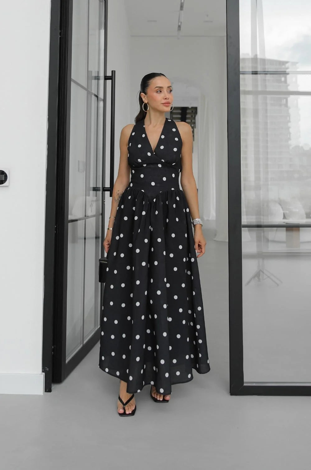 فستان اسود منقط - KP2361