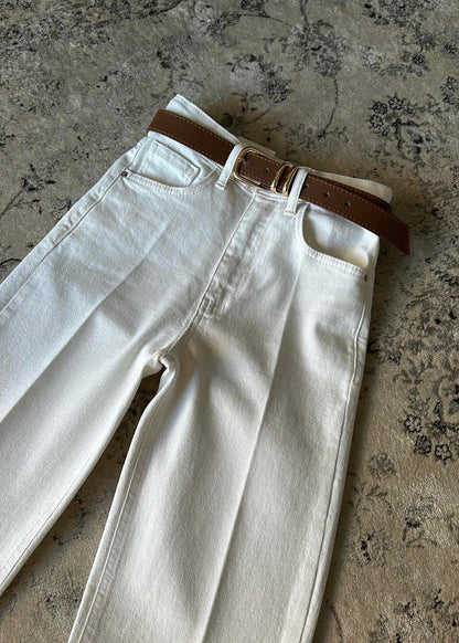 بنطلون جينز ابيض مع قشاط - KP5047