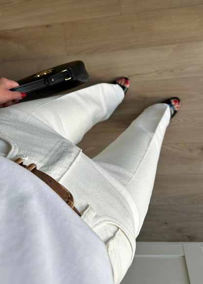 بنطلون جينز ابيض مع قشاط - KP5047