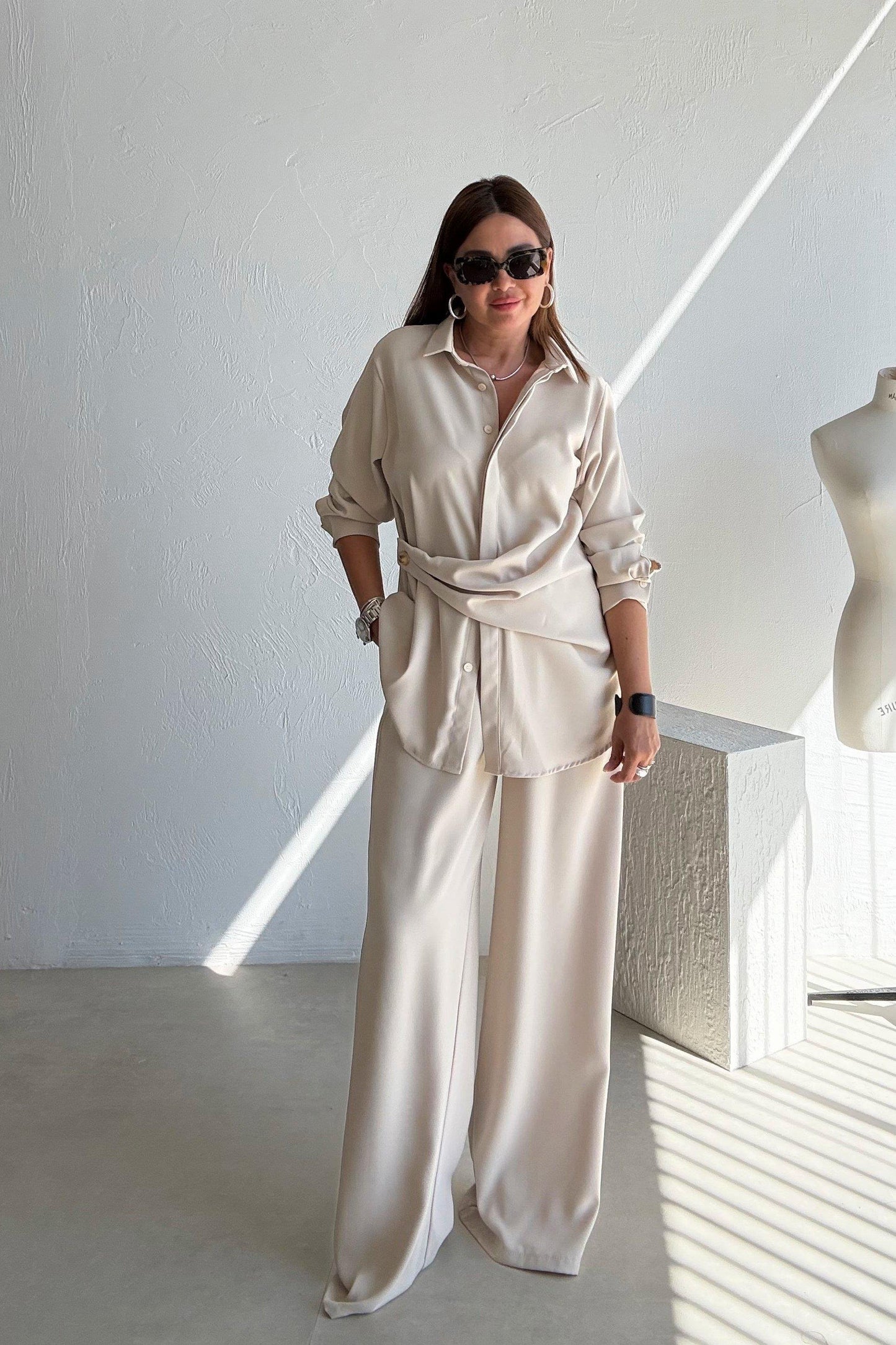 طقم قميص مع بنطلون بيج Zara - KP1392