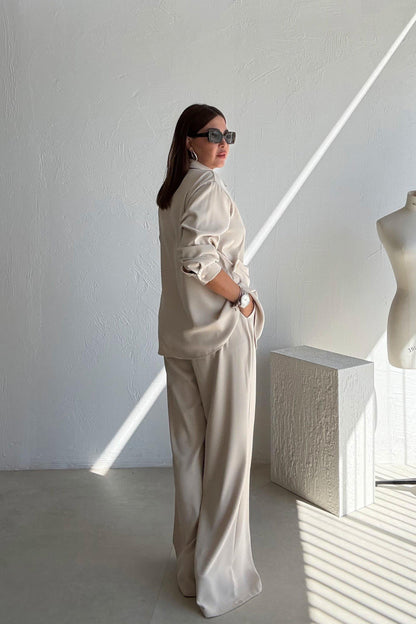 طقم قميص مع بنطلون بيج Zara - KP1392