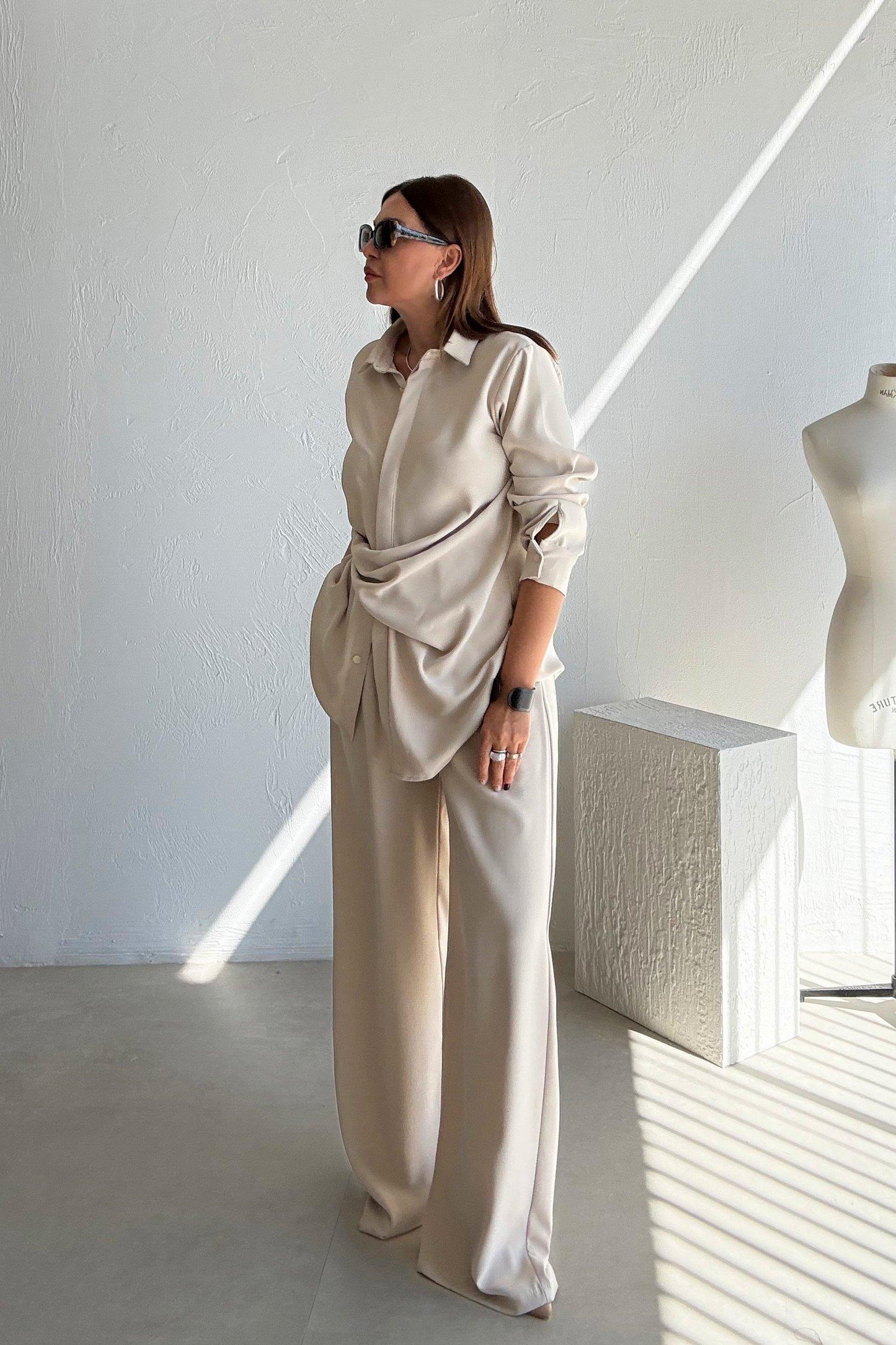 طقم قميص مع بنطلون بيج Zara - KP1392