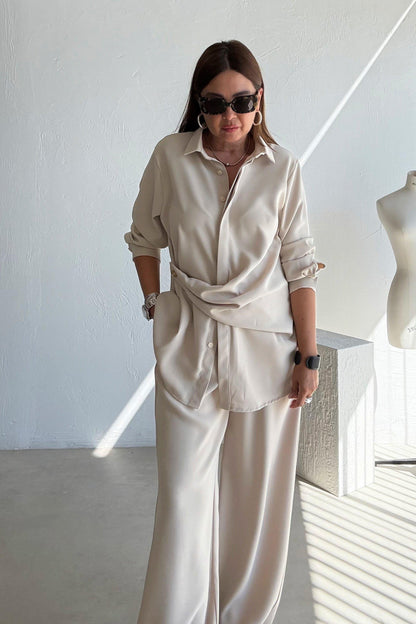طقم قميص مع بنطلون بيج Zara - KP1392