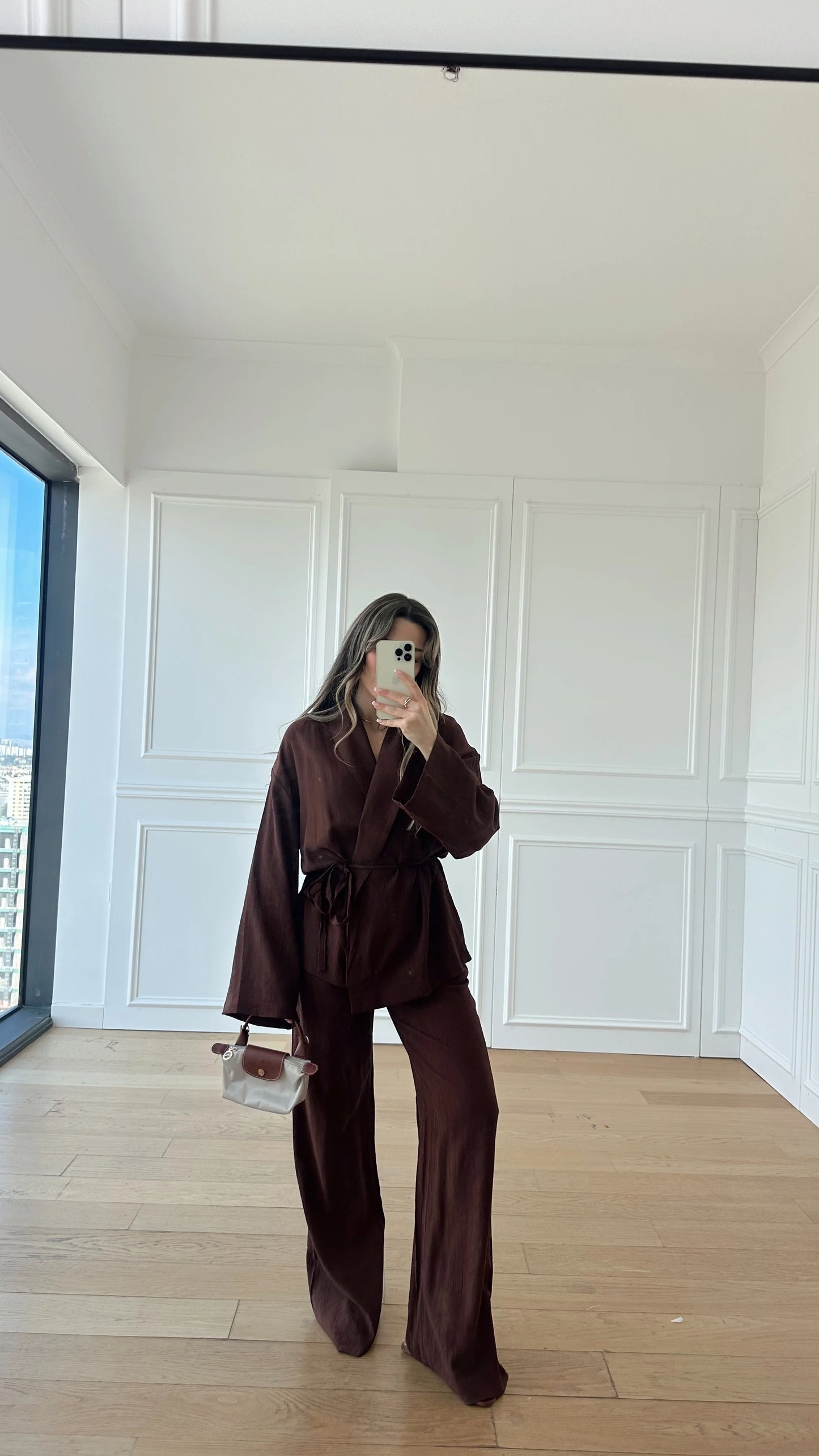 KP1055 - طقم كيمونو بني غامق