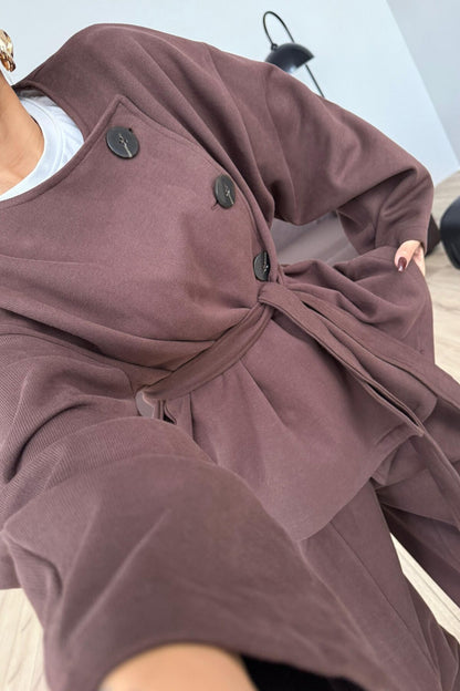 طقم بأزرار بني - KP1466