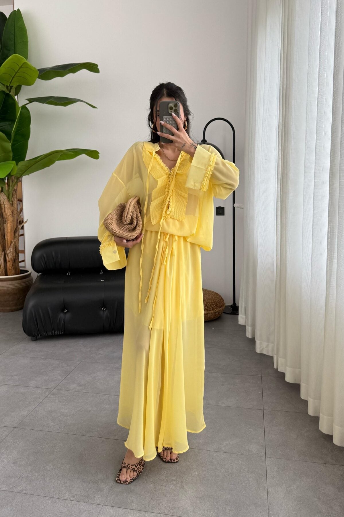 طقم شيفون اصفر - KP1257