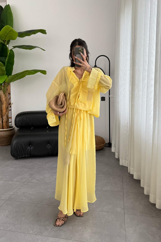 طقم شيفون اصفر - KP1257