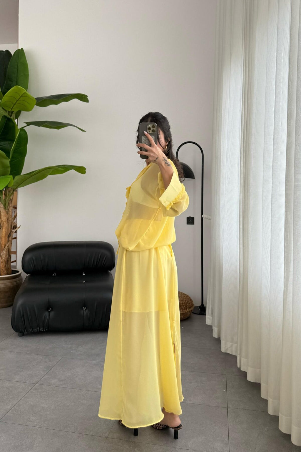 طقم شيفون اصفر - KP1257