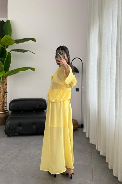 طقم شيفون اصفر - KP1257