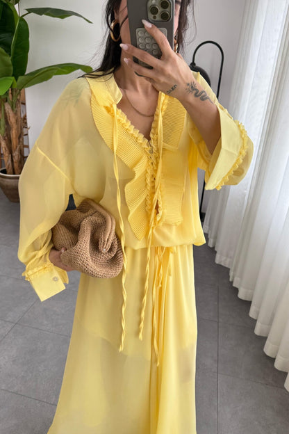 طقم شيفون اصفر - KP1257