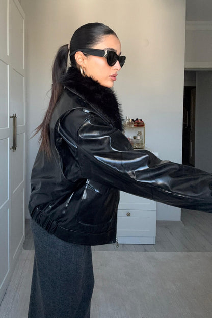 جكيت جلد اسود - KP7153