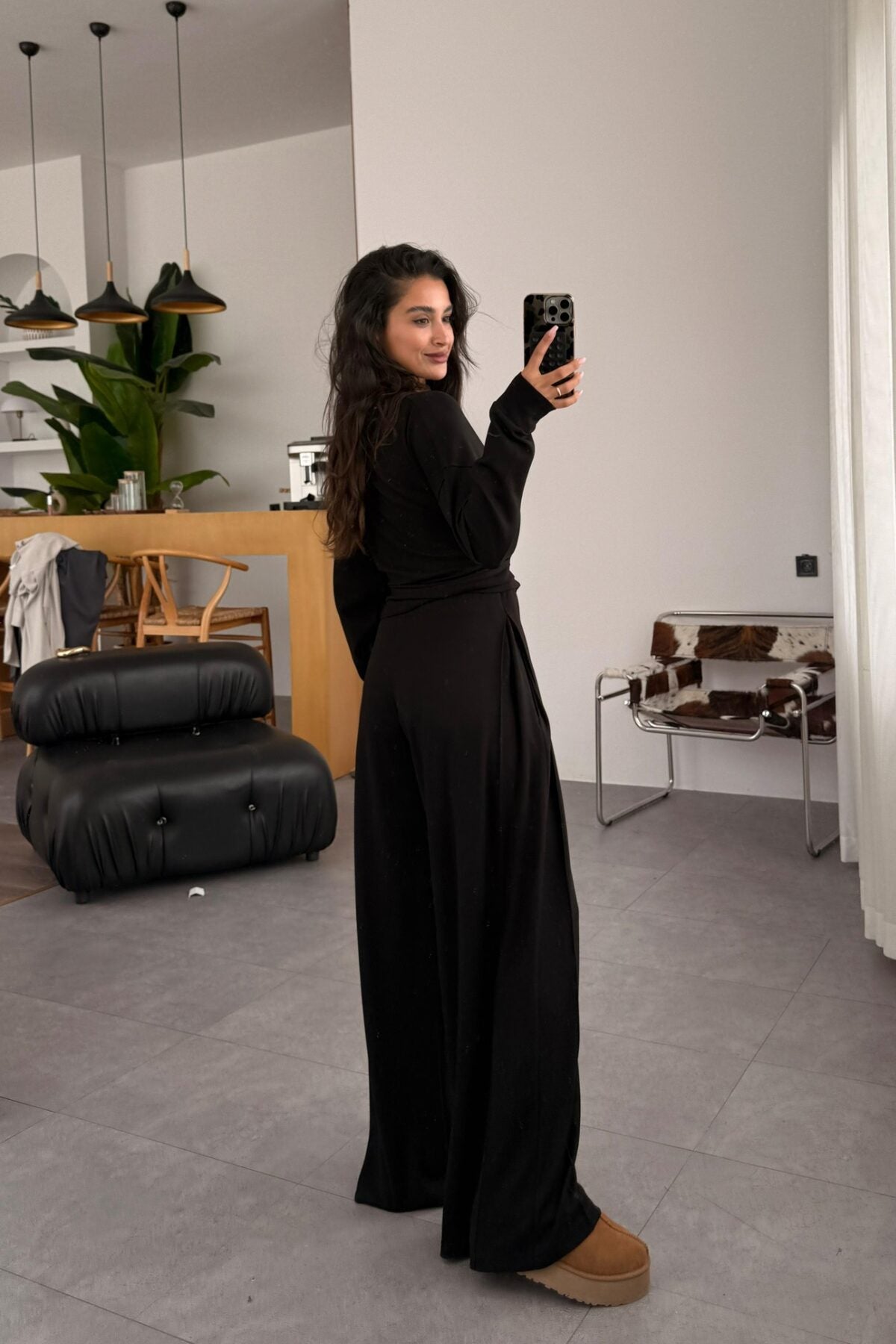 طقم بلوزة ربط مع بنطلون اسود - KP1396