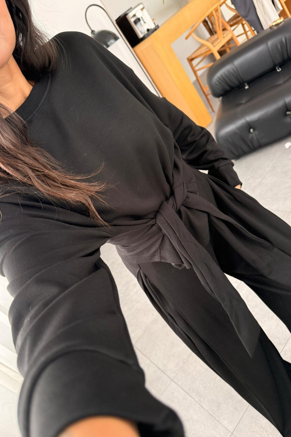 طقم بلوزة ربط مع بنطلون اسود - KP1396