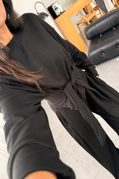 طقم بلوزة ربط مع بنطلون اسود - KP1396