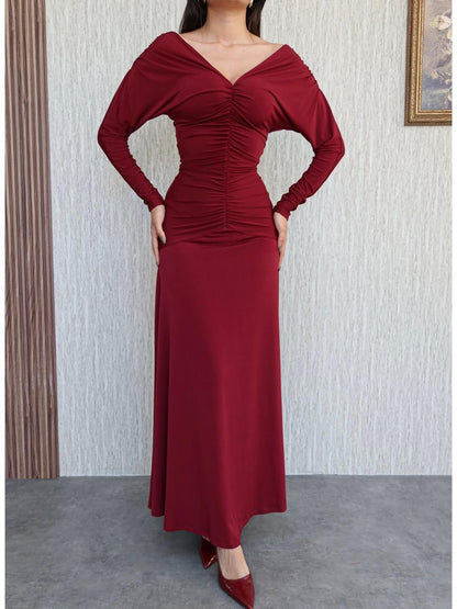 فستان لايكرا خمري - KP2233