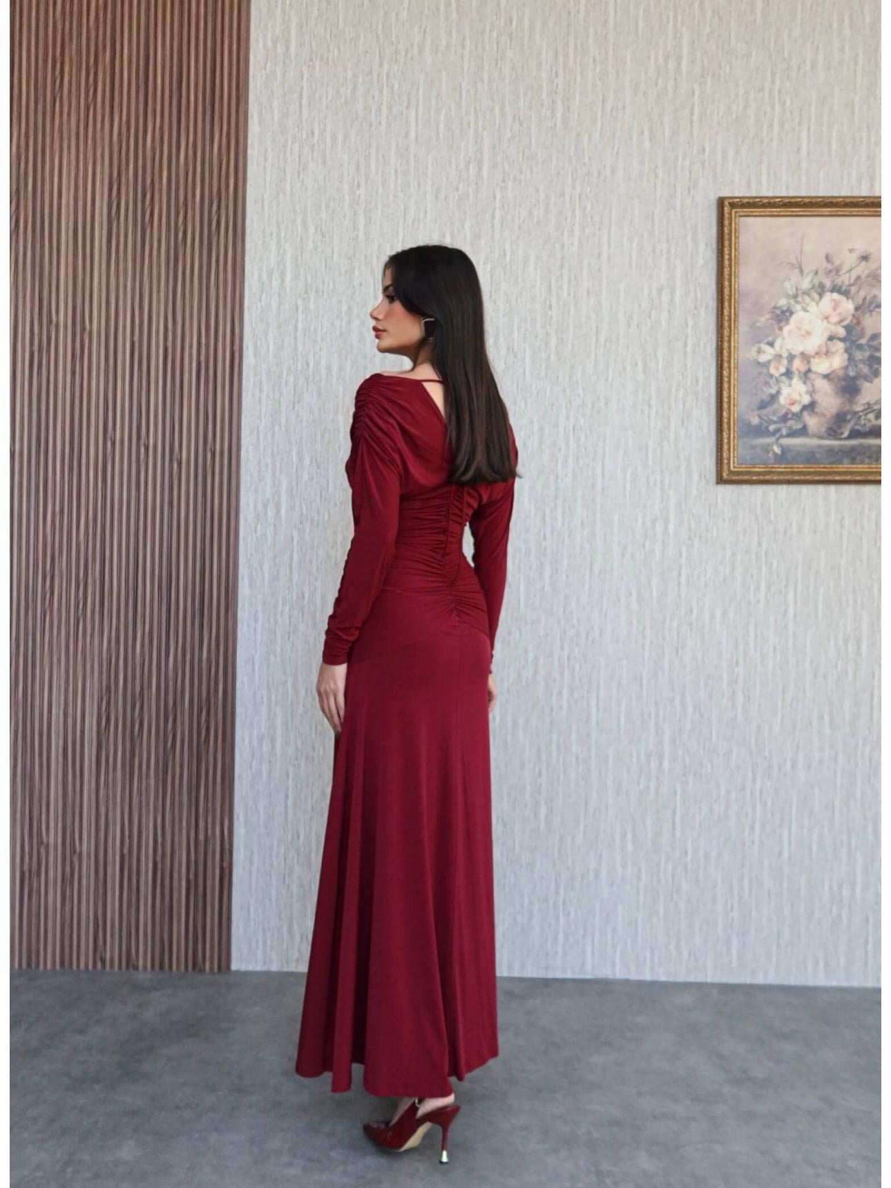 فستان لايكرا خمري - KP2233