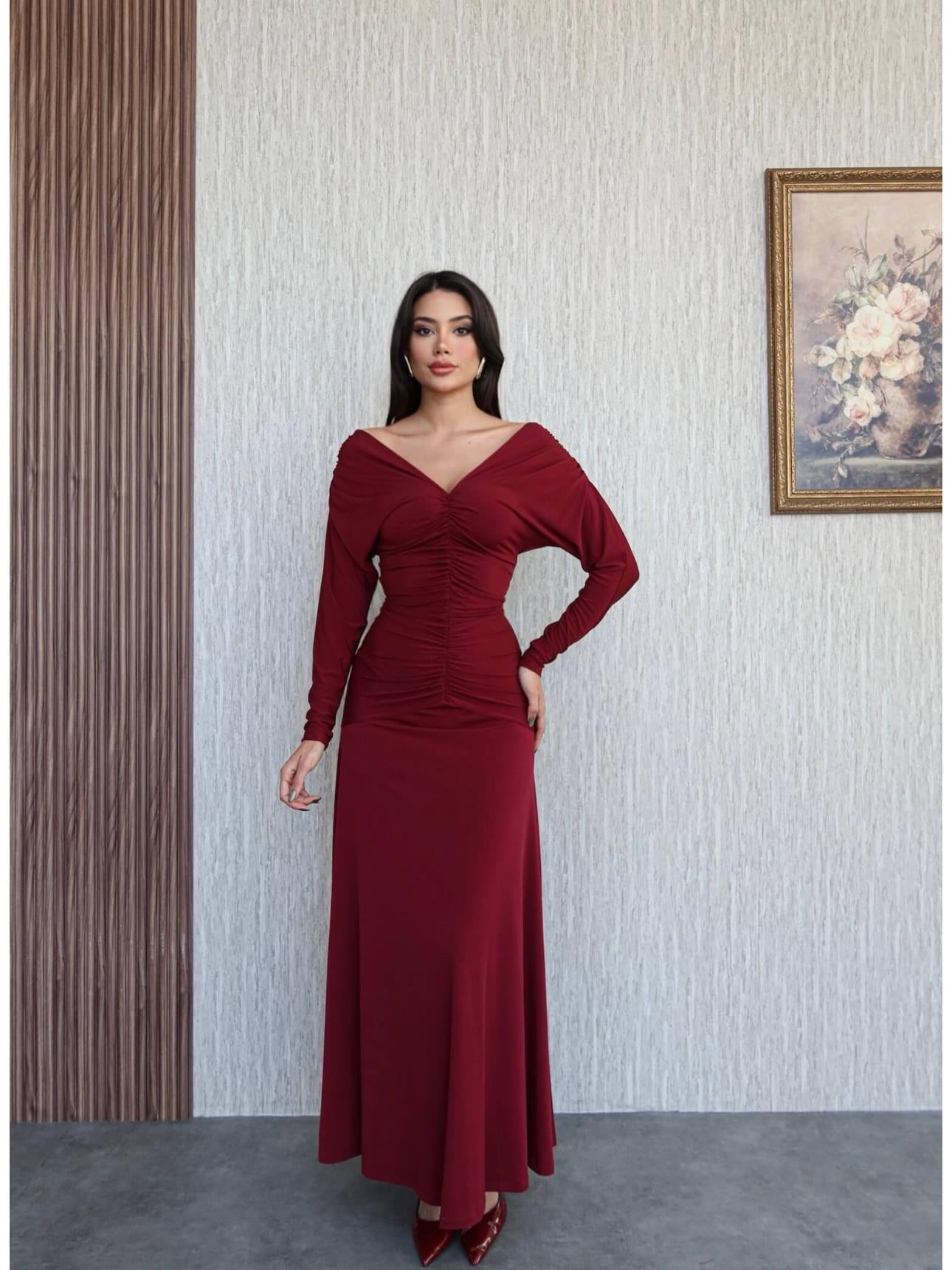 فستان لايكرا خمري - KP2233