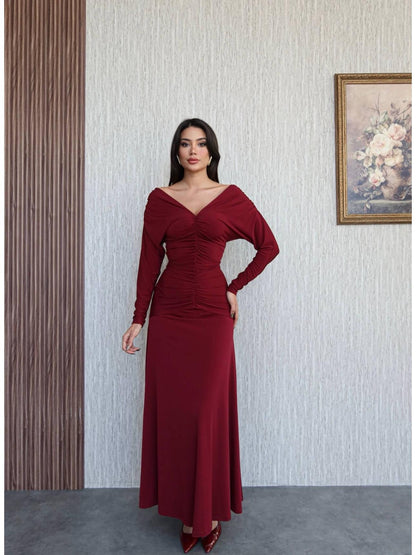 فستان لايكرا خمري - KP2233