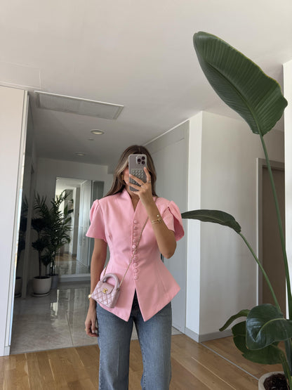 بلوزة بأزرار زهري - KP4220