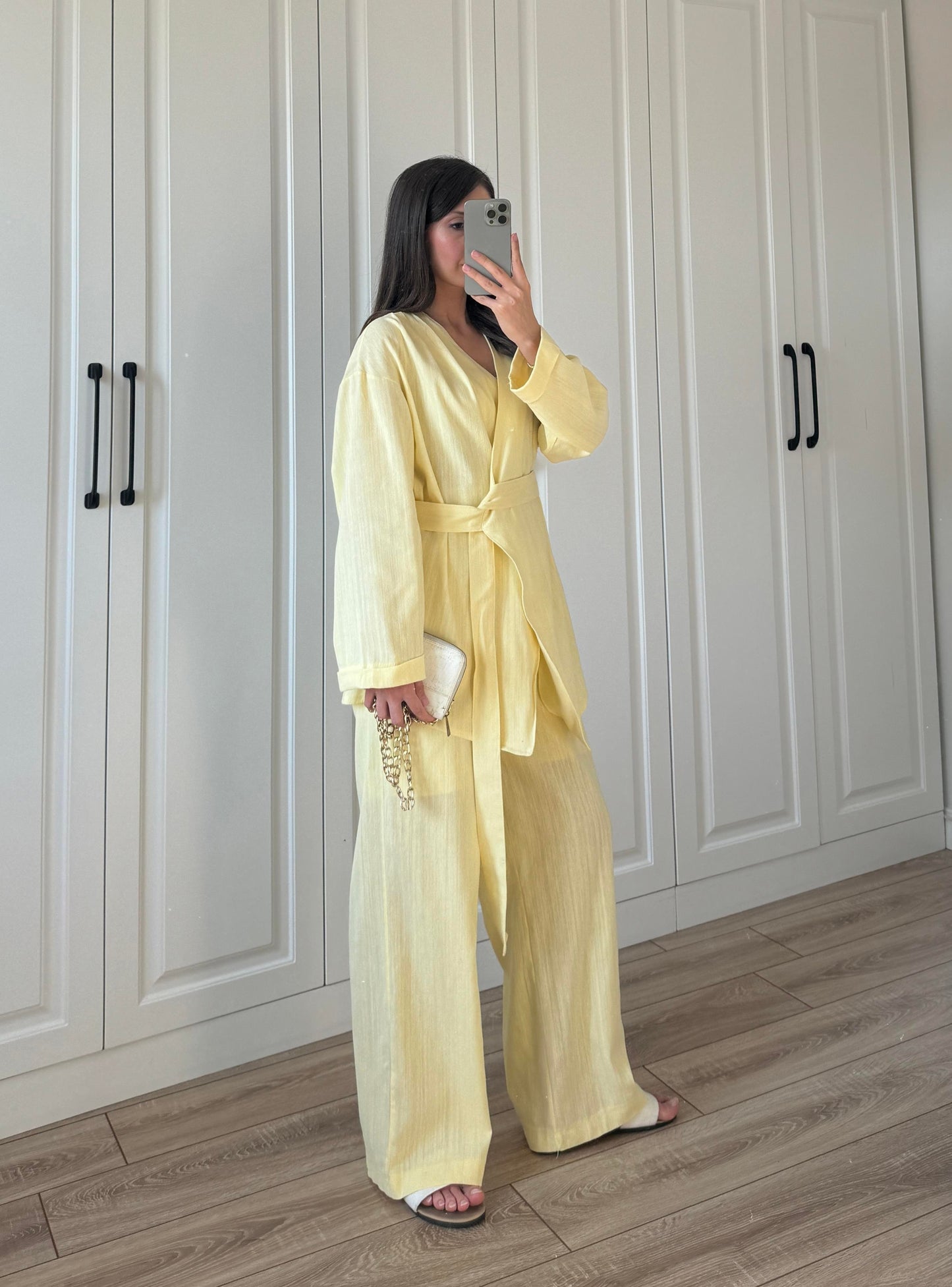 طقم كيمونو مع بنطلون اصفر - KP1285