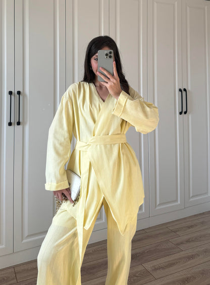 طقم كيمونو مع بنطلون اصفر - KP1285