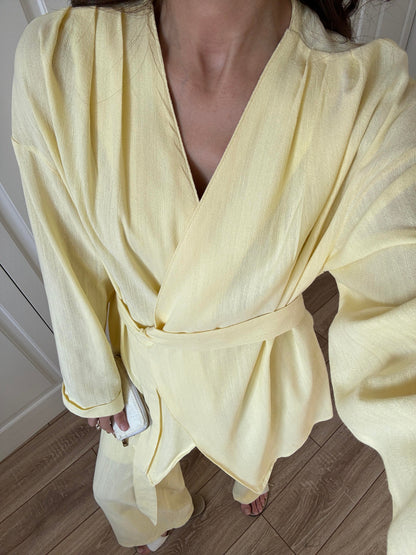 طقم كيمونو مع بنطلون اصفر - KP1285