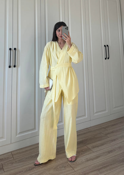 طقم كيمونو مع بنطلون اصفر - KP1285