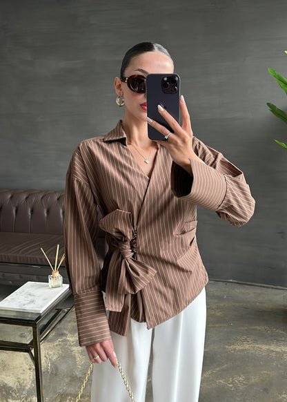 قميص بني مخطط - KP4184