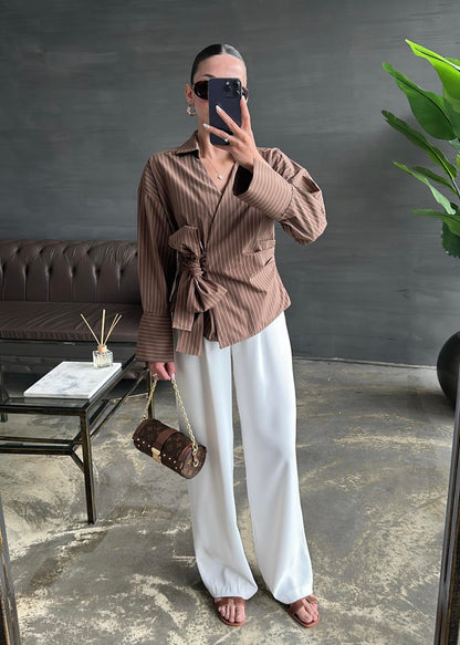 قميص بني مخطط - KP4184