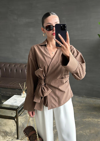 قميص بني مخطط - KP4184